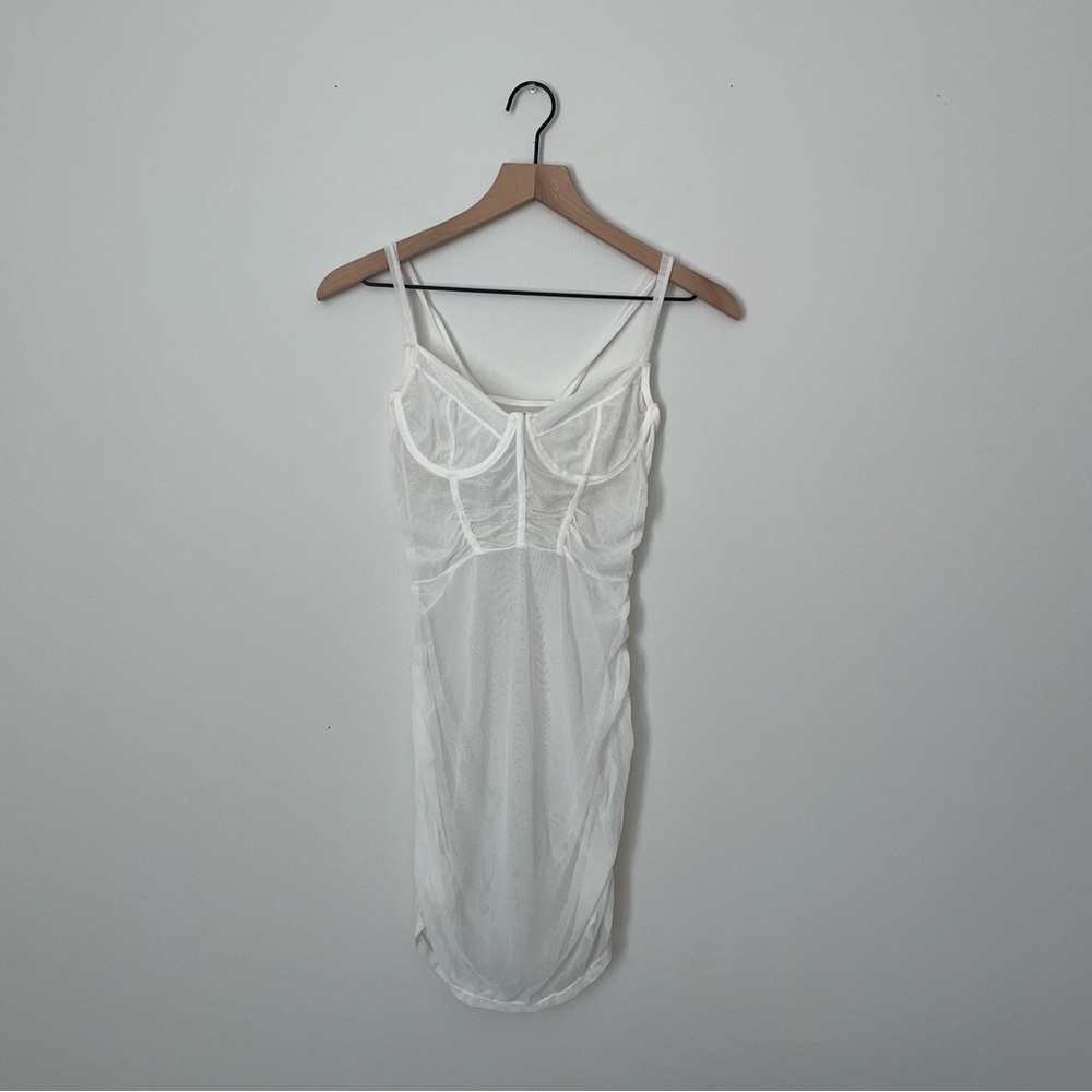 Sheer Micro Mesh‎ Corset Style White Mini Dress